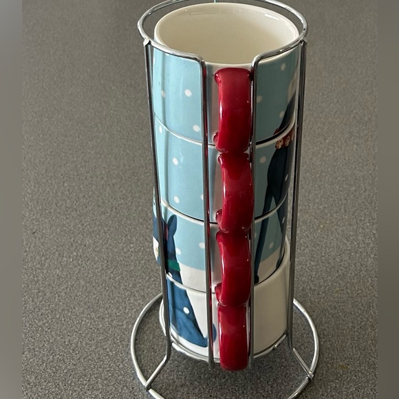 NWT Pier 1 set of 4 stacking Christmas puppy dog design mugs with holder. - Picture 3 of 6